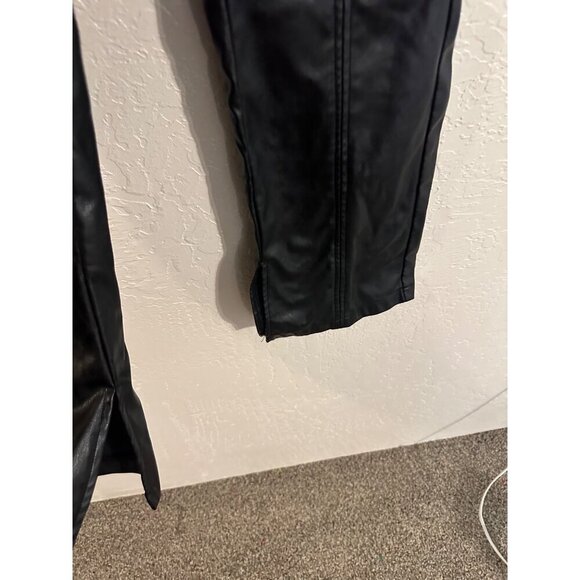 Cider High Rise Black Moto Style Faux Leather Bellbottom Slit Pants - Picture 7 of 11